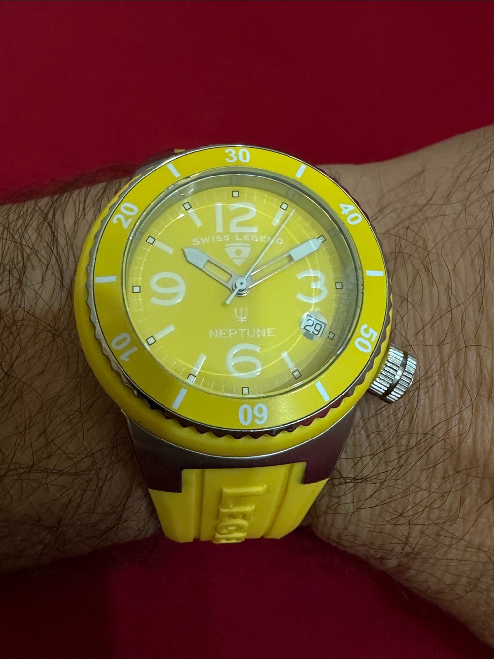 Swiss Legend Neptune Yellow Dial 52mm Men's Watch Stainless Steel Silicone Strap